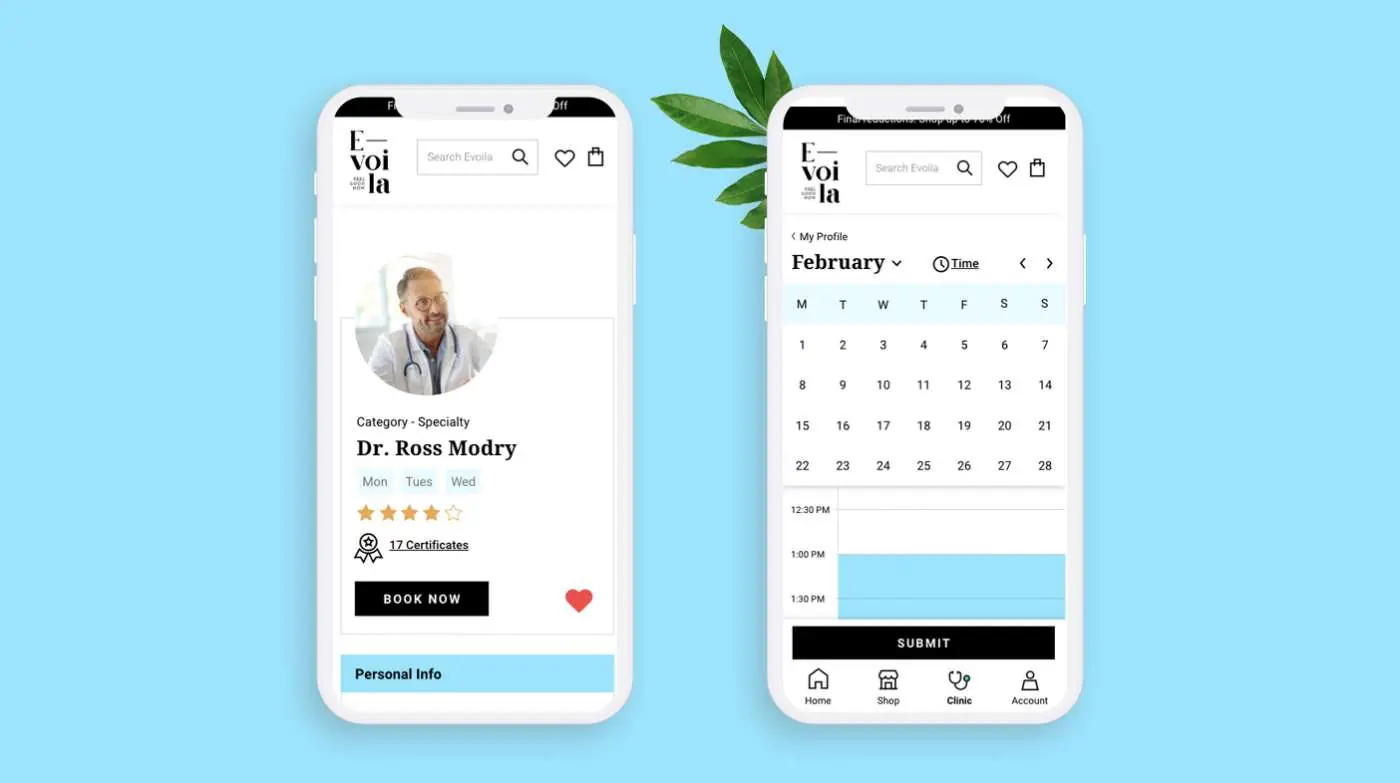 Practitioner profile and booking calendar in the web app