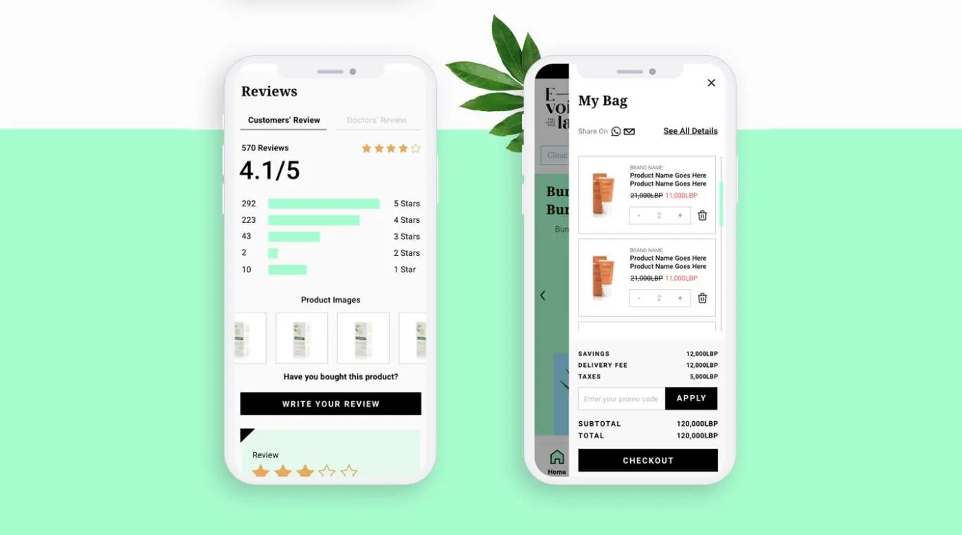 Reviews and My Bag in the web app